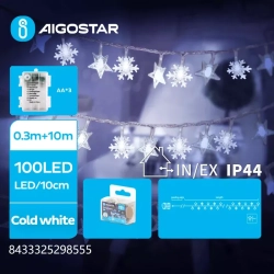 Lampki choinkowe gwiazdy i śnieżynki na 3 baterie AA 100LED 10M Zimne — zdjęcie 6